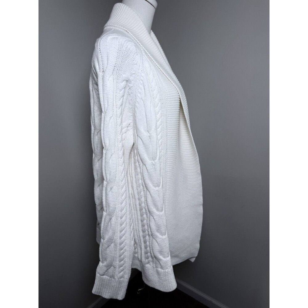 Haven Well Within Cardigan Womens L Ivory Cable Knit Open Front Cotton Blend - Picture 2 of 9